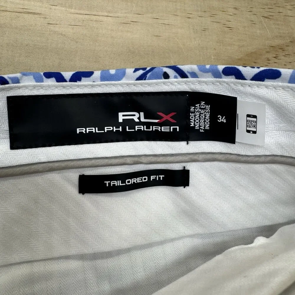 NEW RLX Ralph Lauren Classic Fit Water Repellent Fish Blue Golf Shorts Sz 34